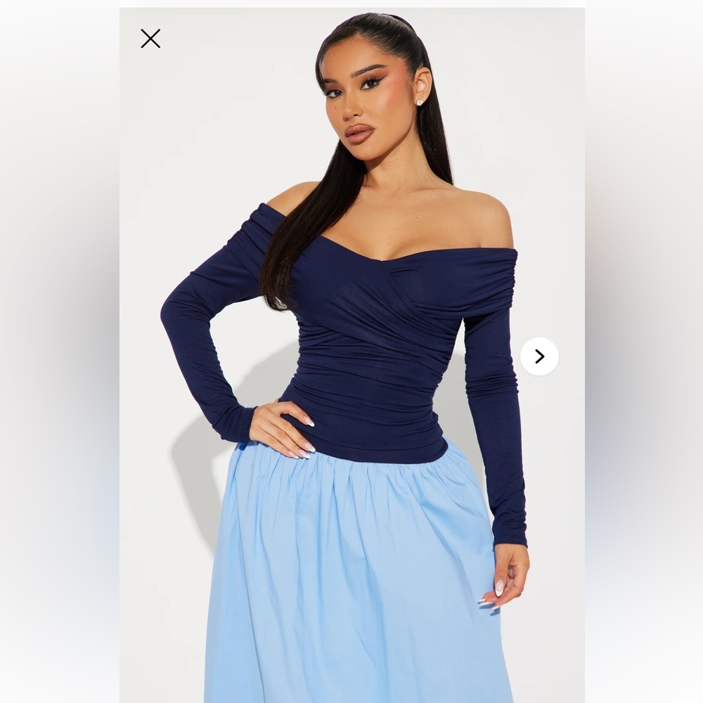 Elegant Off-Shoulder Navy & Baby Blue Dress Sz 1X NWT